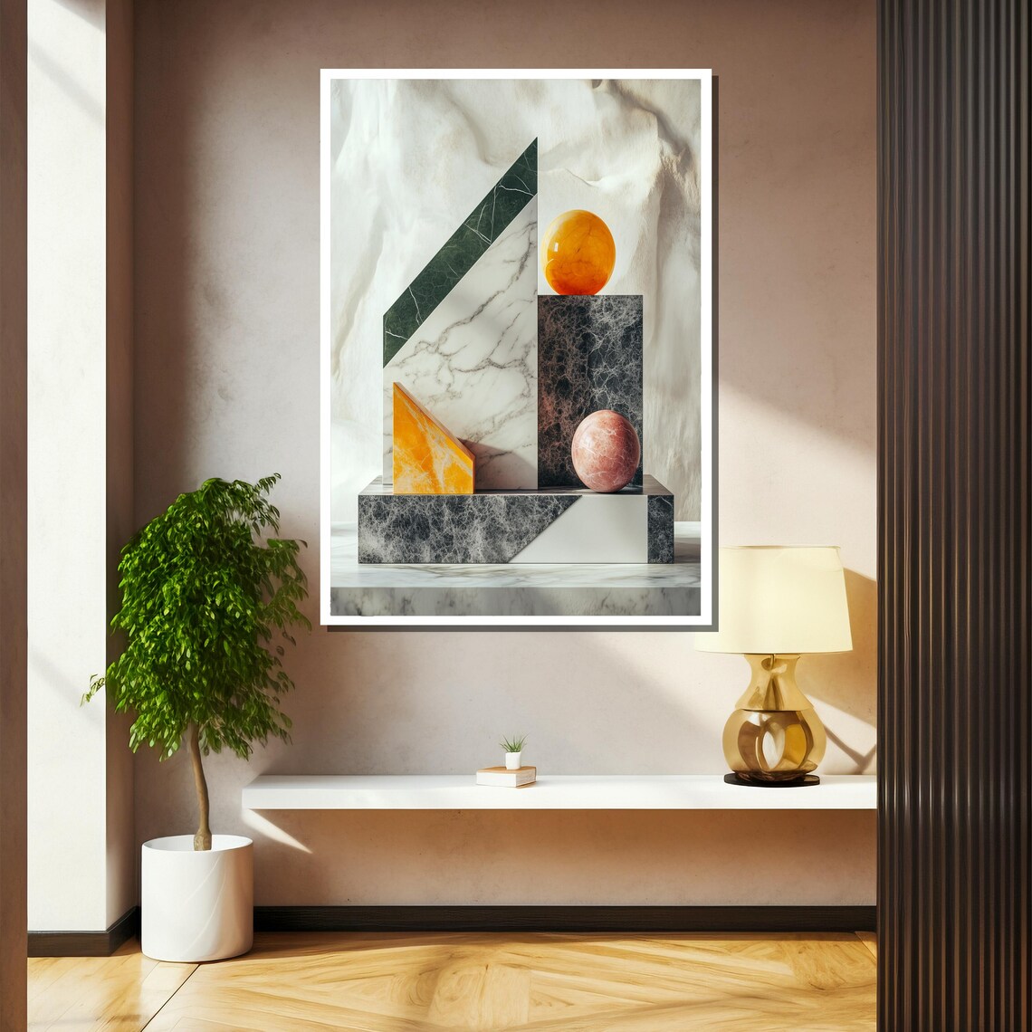 Luxury Geometric Marble Painting Modern Abstract Wall Art In Green Whitw And Gold Elegant Home Decor Unique Gift For Art Collectors - Image 2