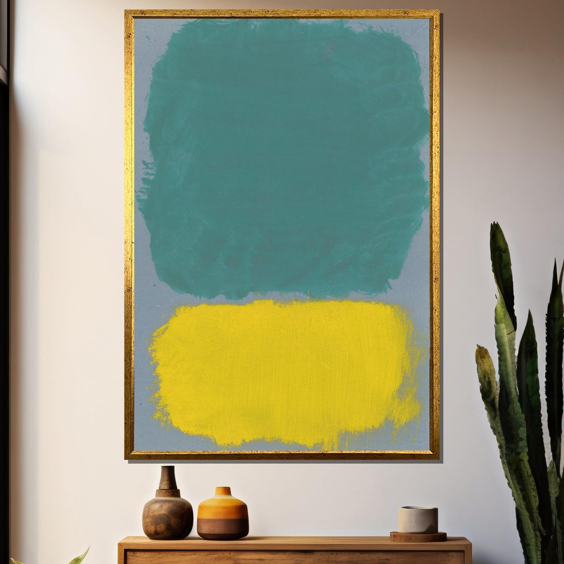 Vivid Teal Over Sunny Yellow Blocks Modern Abstract Art Poster