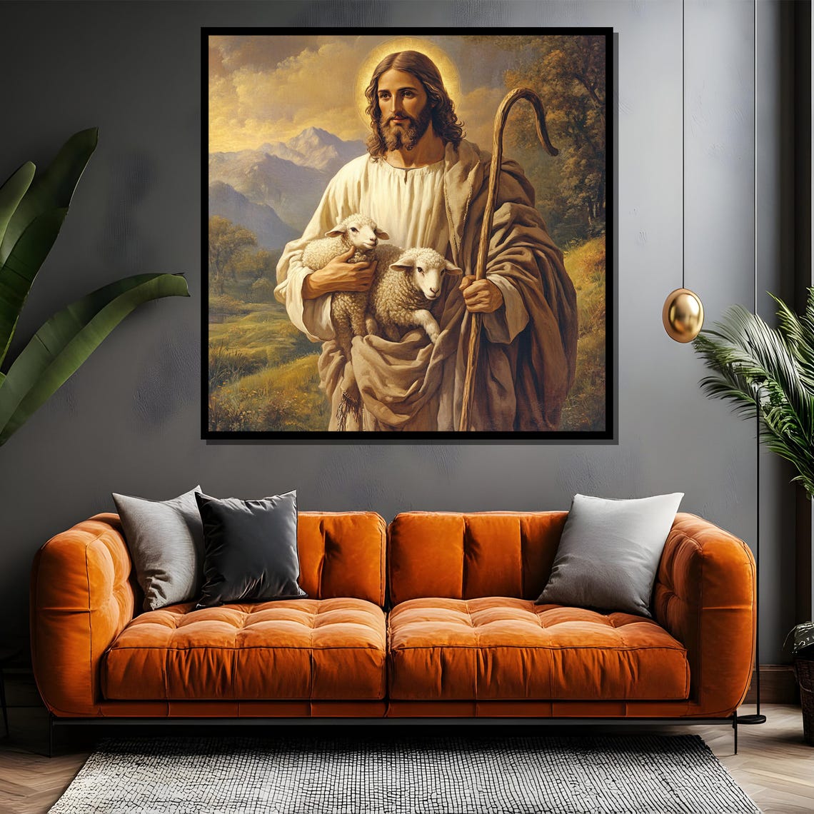 Jesus the Good Shepherd Holding Lambs Devotional Wall Poster - Image 4