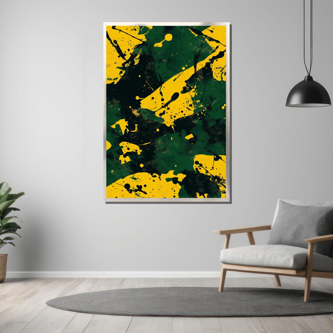 Yellow Green Black Abstract Camouflage Splash Painting Poster - Image 3