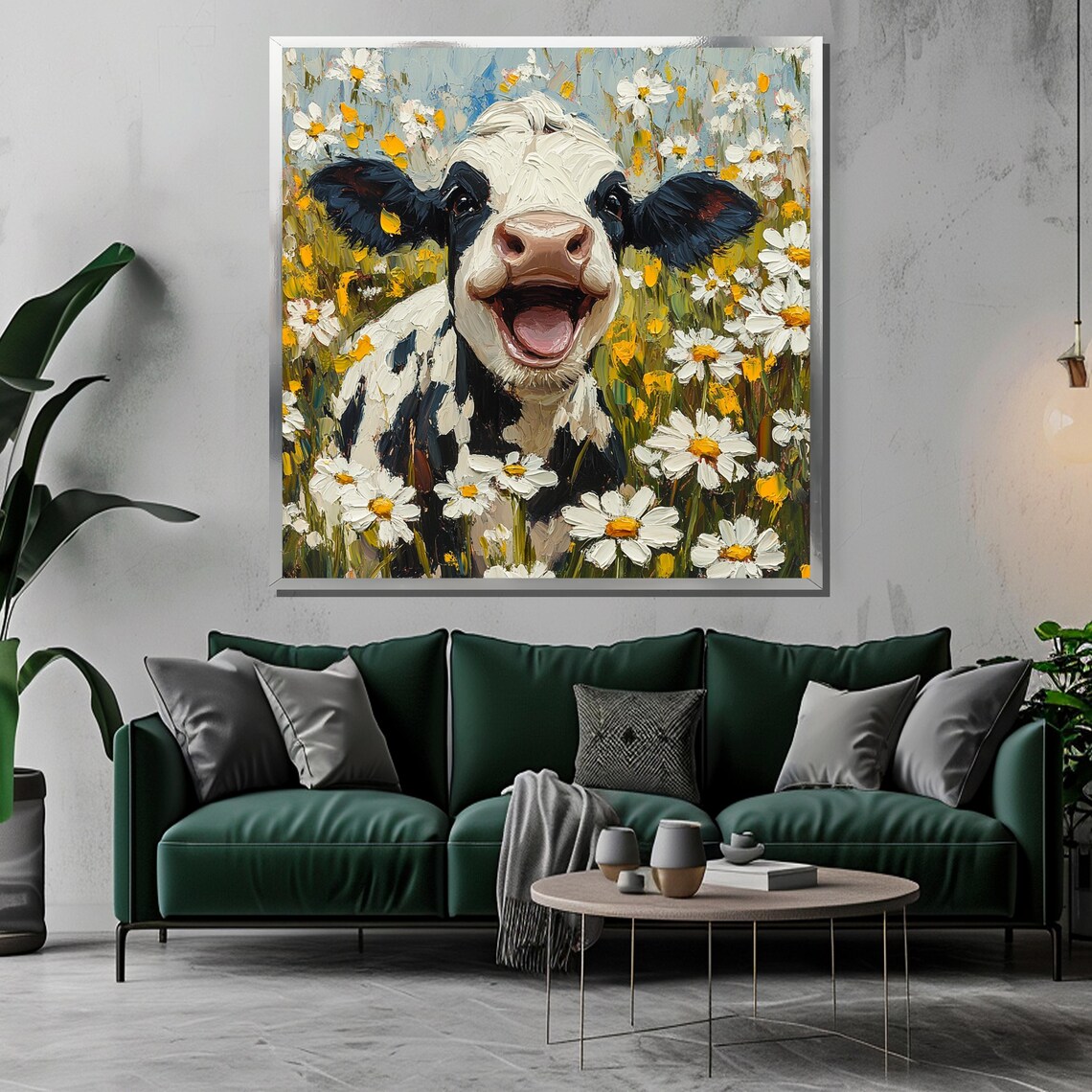 Laughing Cow Calf In A Daisy Meadow Whimsical Farm Art Poster - Image 3
