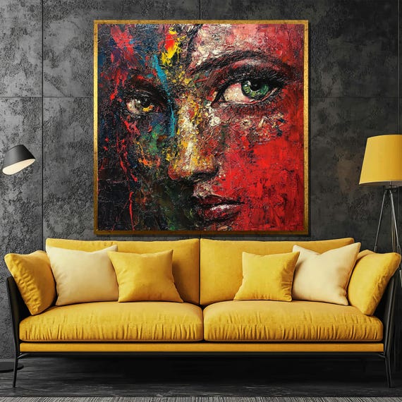 Bold Abstract Portrait Painting Vibrant Art Gift For Modern Home Decor