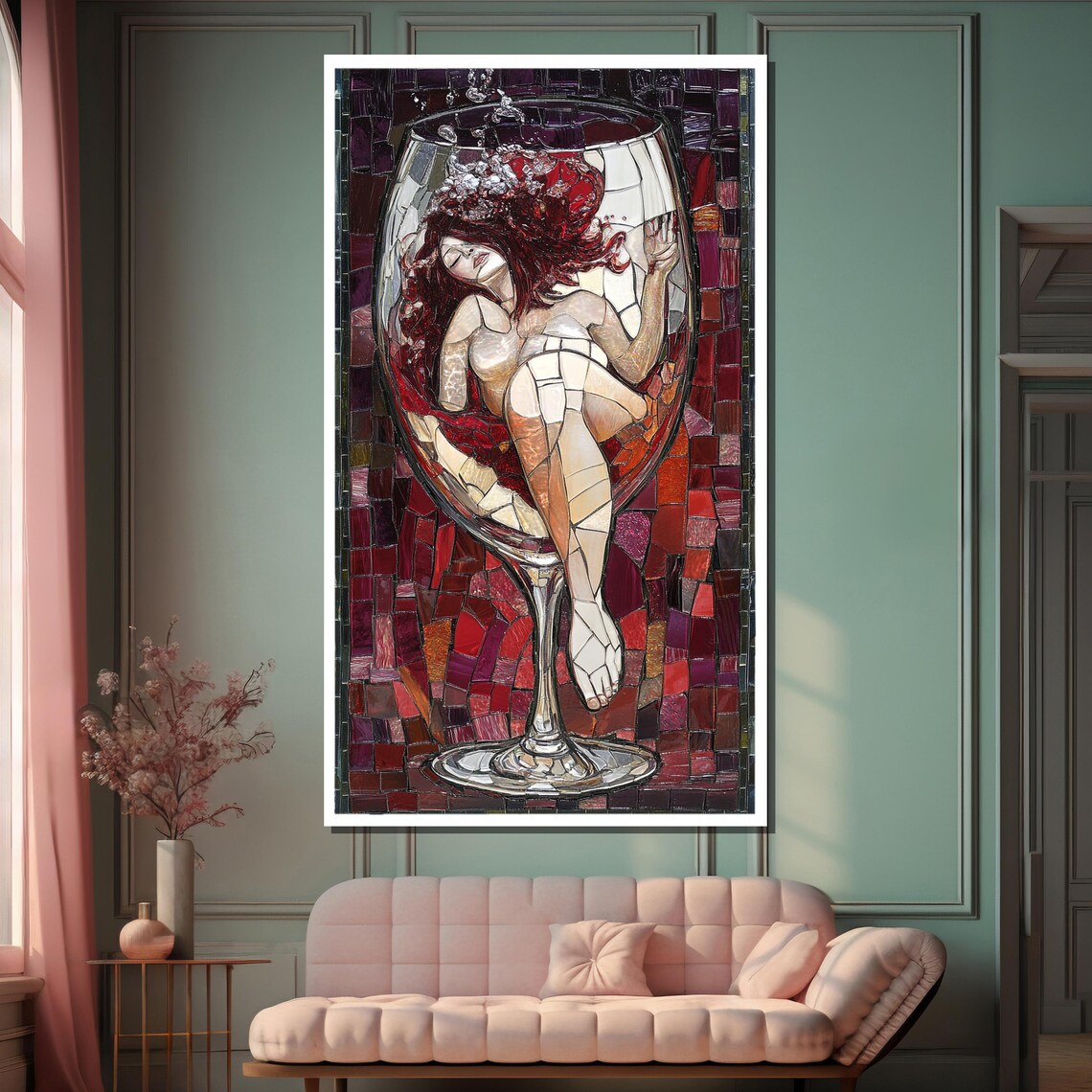 Dreamlike Woman Inside A Wine Glass Mosaic Fantasy Art Poster - Image 2