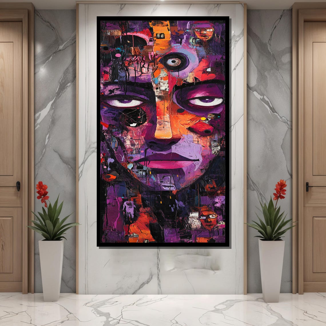 Abstract Expressionist Face Painting Vibrant Mixed Media Wall Art Bold Contemporary Portrait Print Emotional Modern Decor - Image 4