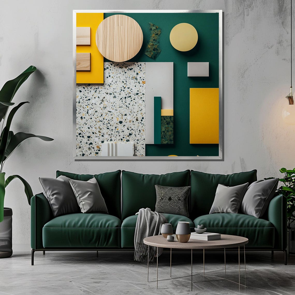 Modern Green and Yellow Geometric Terrazzo Composition Poster - Image 3