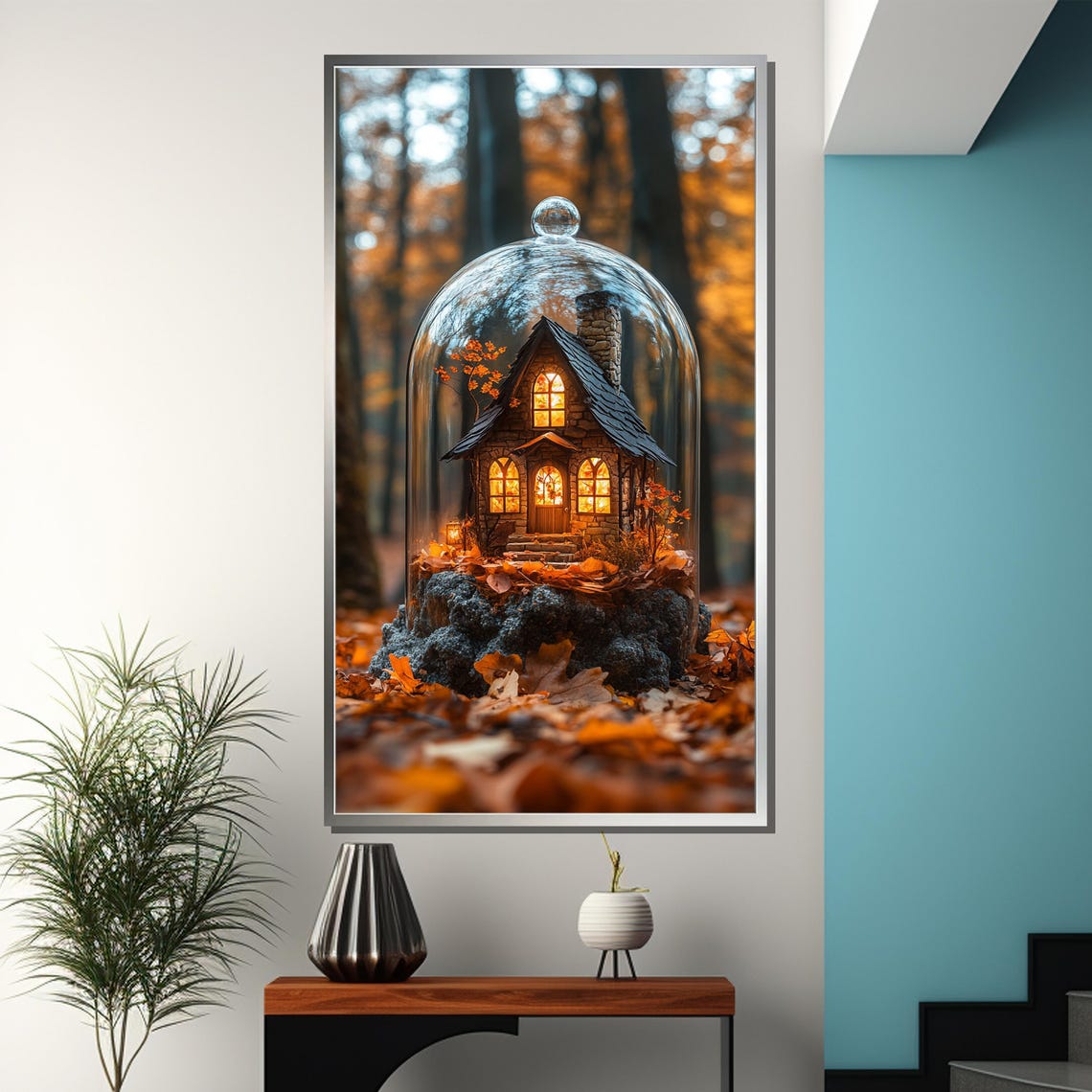 Enchanted Autumn Cottage Under Glass Dome In Cozy Fall Poster - Image 3