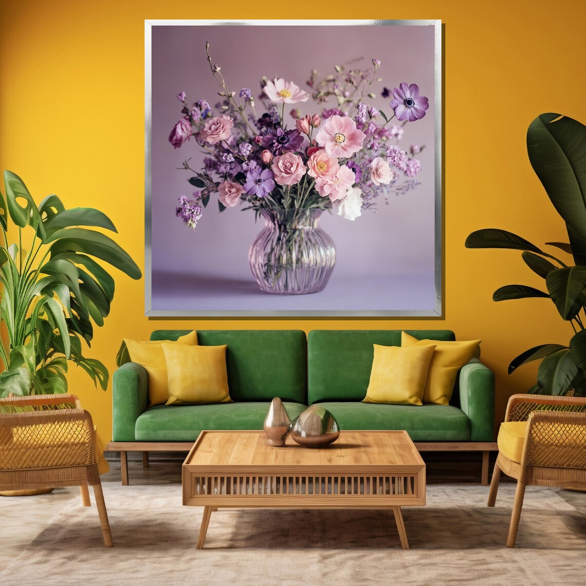 Purple and Pink Wildflower Bouquet in Clear Glass Vase Art Poster - Image 3