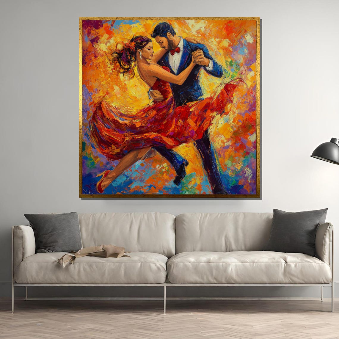 Passionate Salsa Dance Couple in Fiery Red Impressionist Poster
