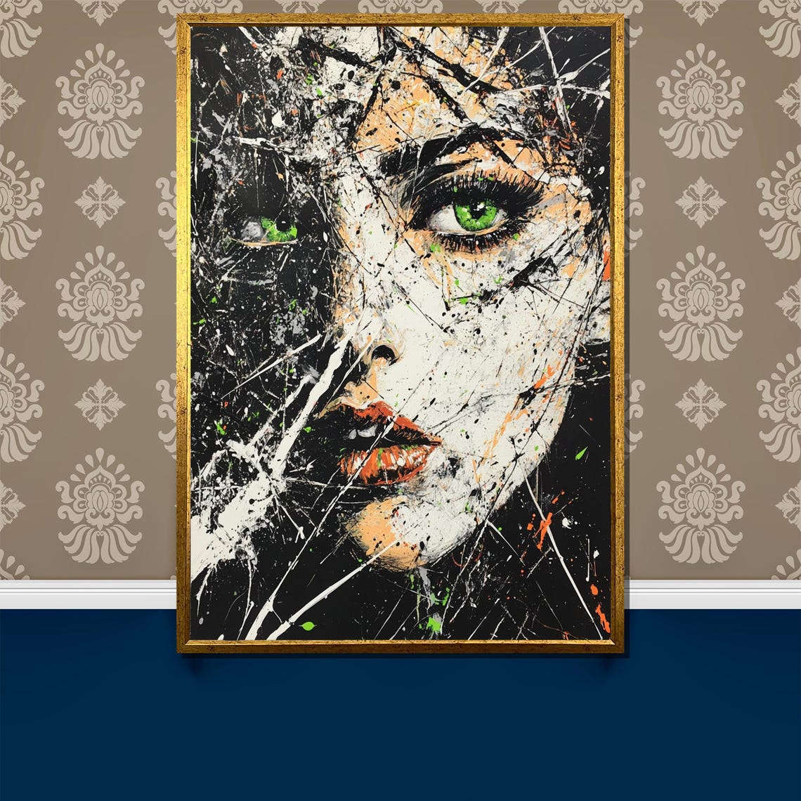 Abstract Woman Portrait With Striking Green Eyes Splash Poster