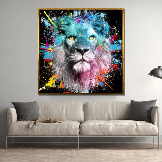 Vibrant Graffiti Lion Painting Bold Urban Art For Modern Home Decor Colorful Statement Piece Unique Gift For Art Lovers