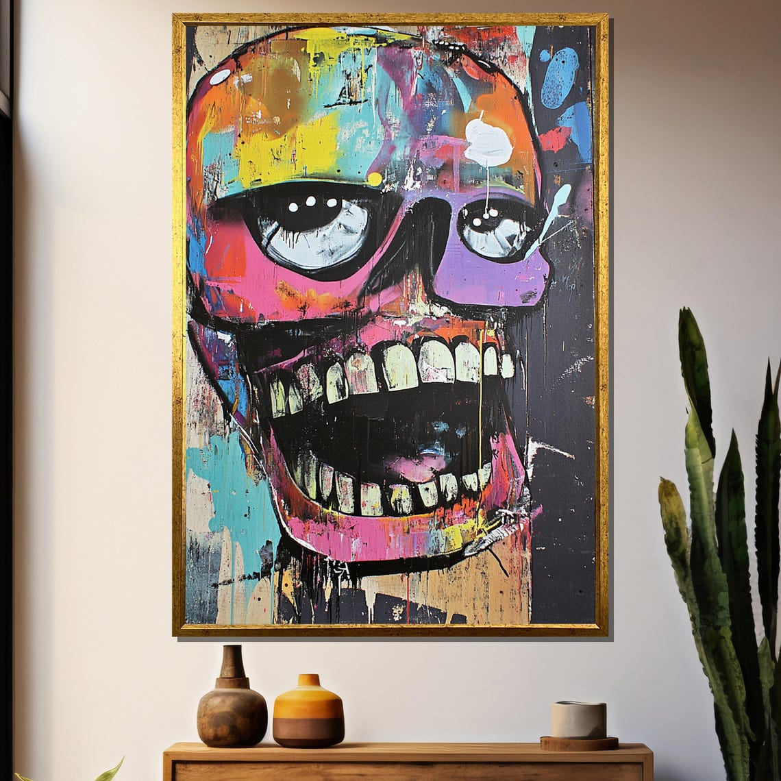Graffiti Skull Painting Abstract Street Art Wall Decor Vibrant Pop Art Expressionist Print Edgy Urban Style Gift