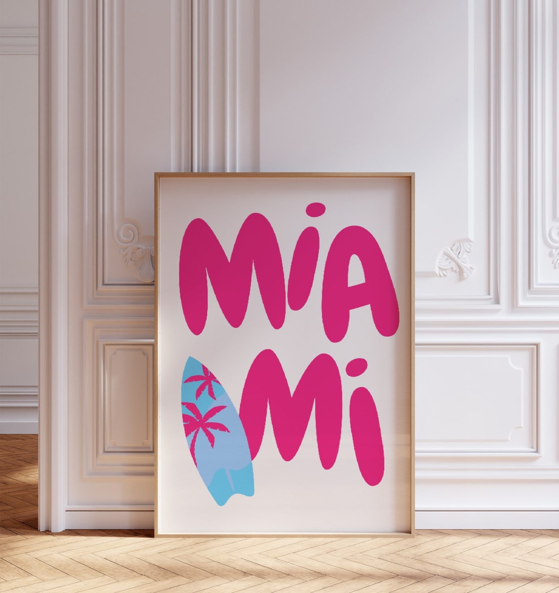 Miami City Travel Print Art Pink Blue Miami Travel Exhibition Print Trendy Wall Print Usa Miami Poster Dorm Room Decor