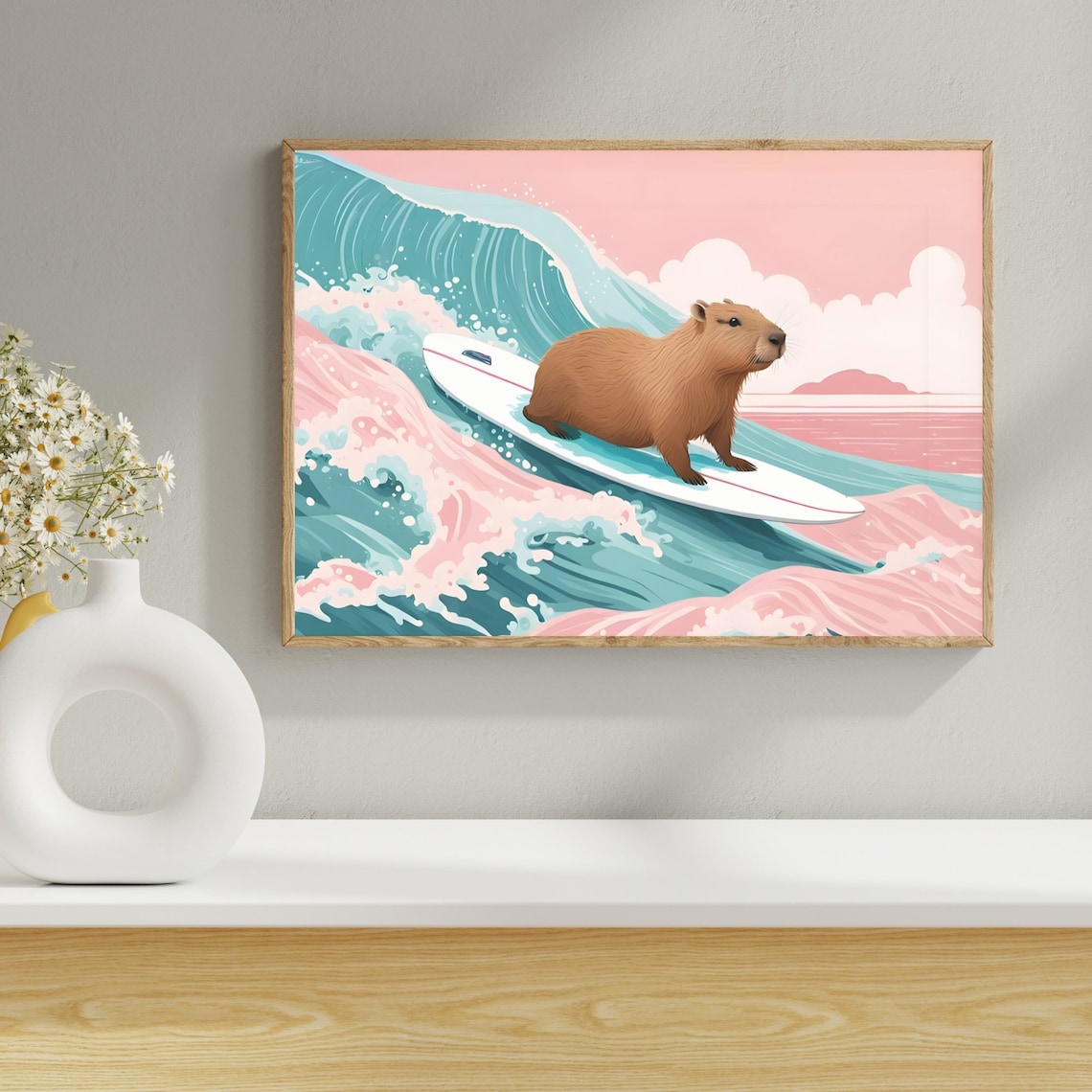Capybara Print Capybara Surf Poster Pink Beachy Decor Capybara Lover Gift Animal Wall Art Boho Illustration - Image 5