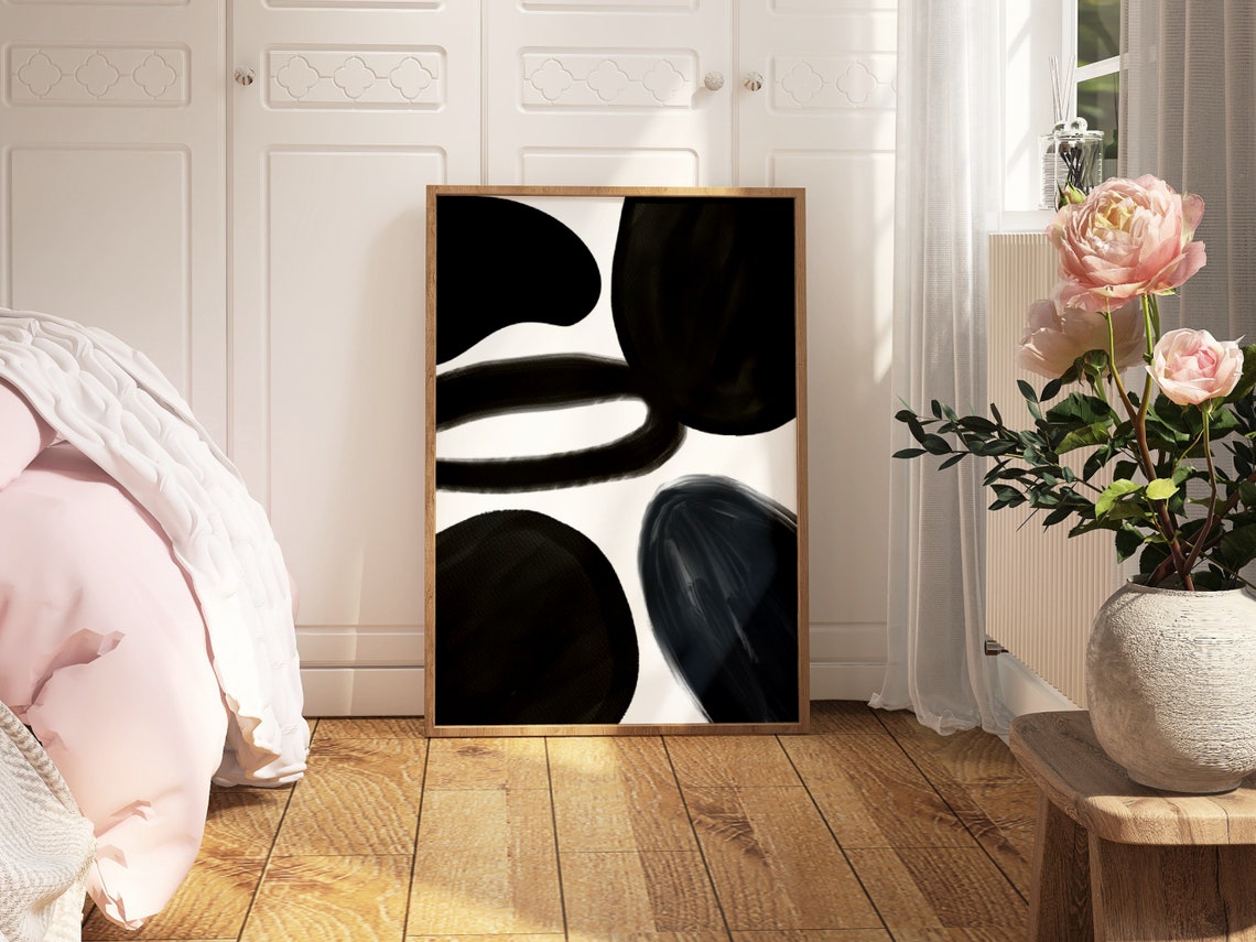 Black White Abstract Brushstroke Organic Blob Shape Modern Poster - Image 2