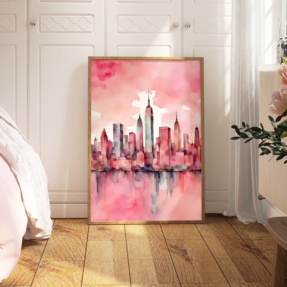New York City Travel Print Art Pink Ny Travel Print Preppy Wall Print Cityscape Travel Poster Dorm Decor Ny Poster - Image 4