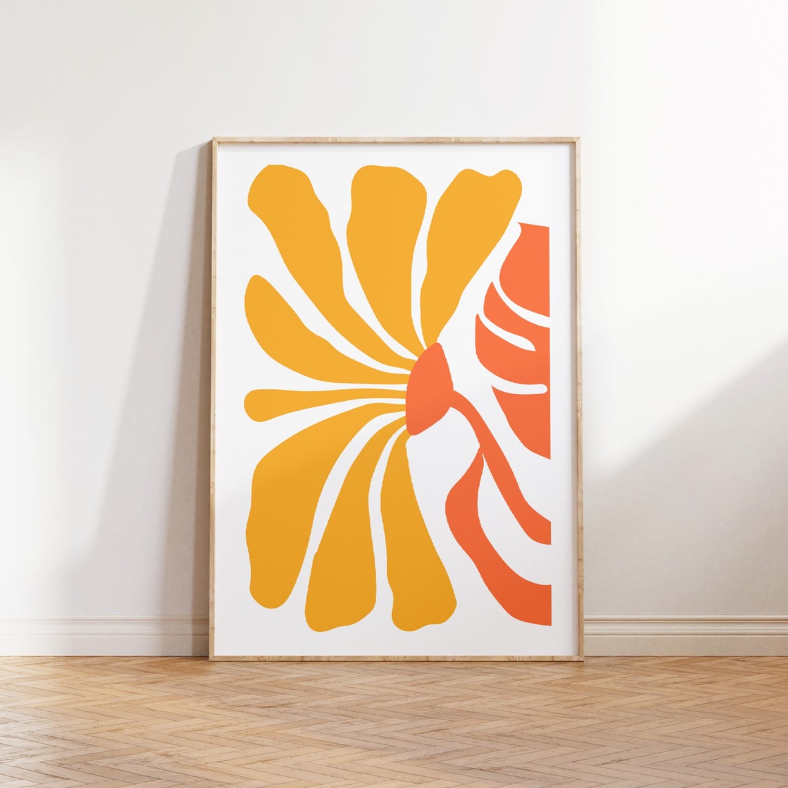 Abstract Retro Flower Yellow Orange Danish Pastel Wall Art Boho Decor - Image 3