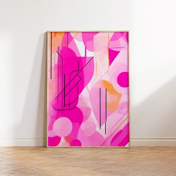 Pink Orange Abstract Print Preppy Poster Art Trendy Pink 70s Retro Art Cute Trendy Print Dorm Decor Gift