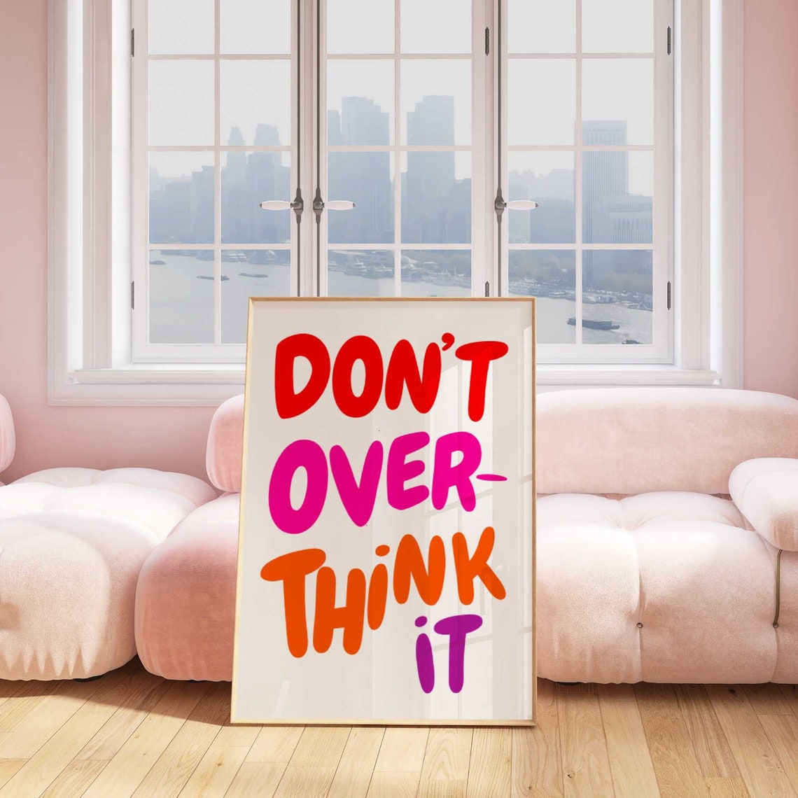 Don't Overthink It Rainbow Bubble Letter Colorful Dorm Poster