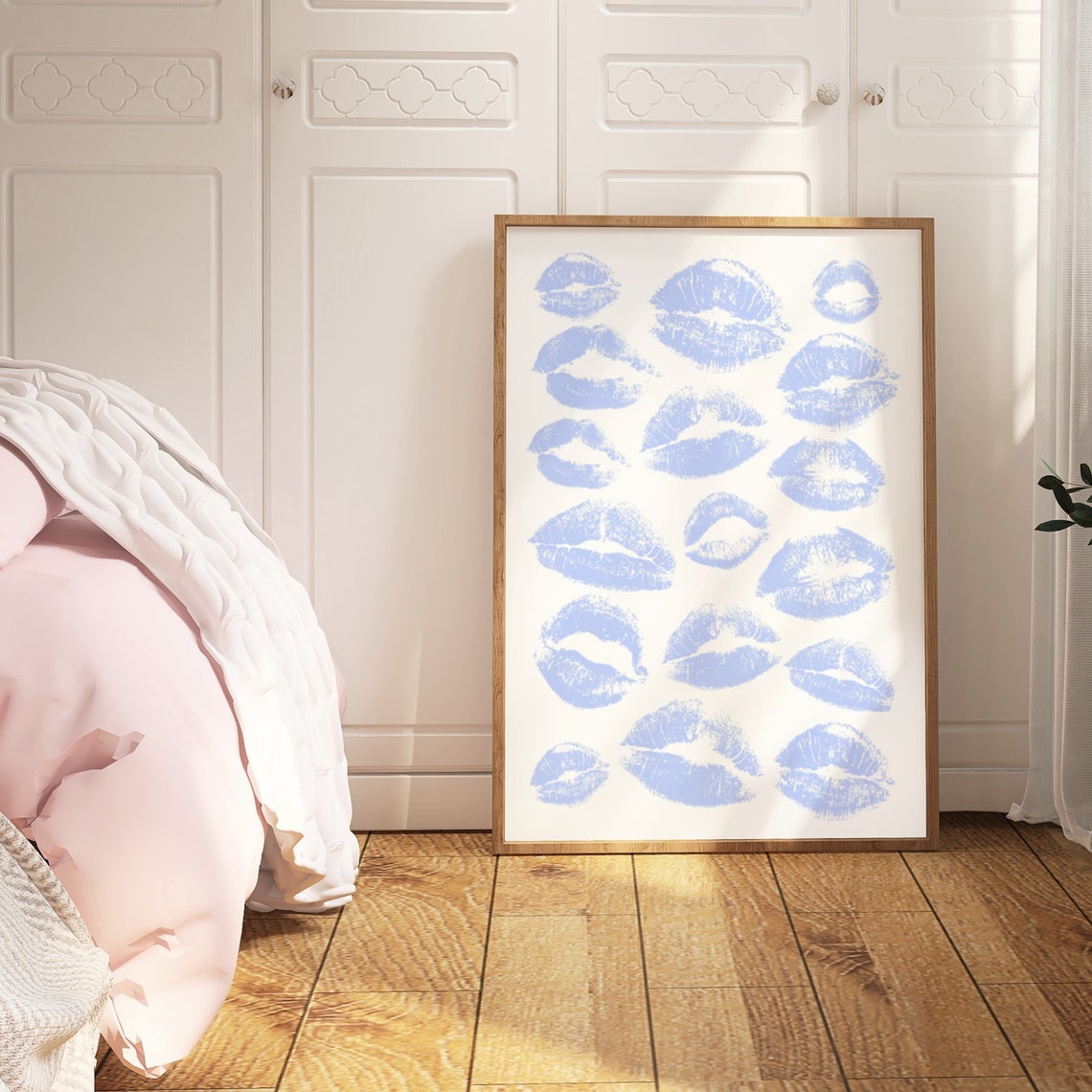 Periwinkle Blue Lipstick Kiss Mark Pattern Preppy Dorm Poster - Image 3