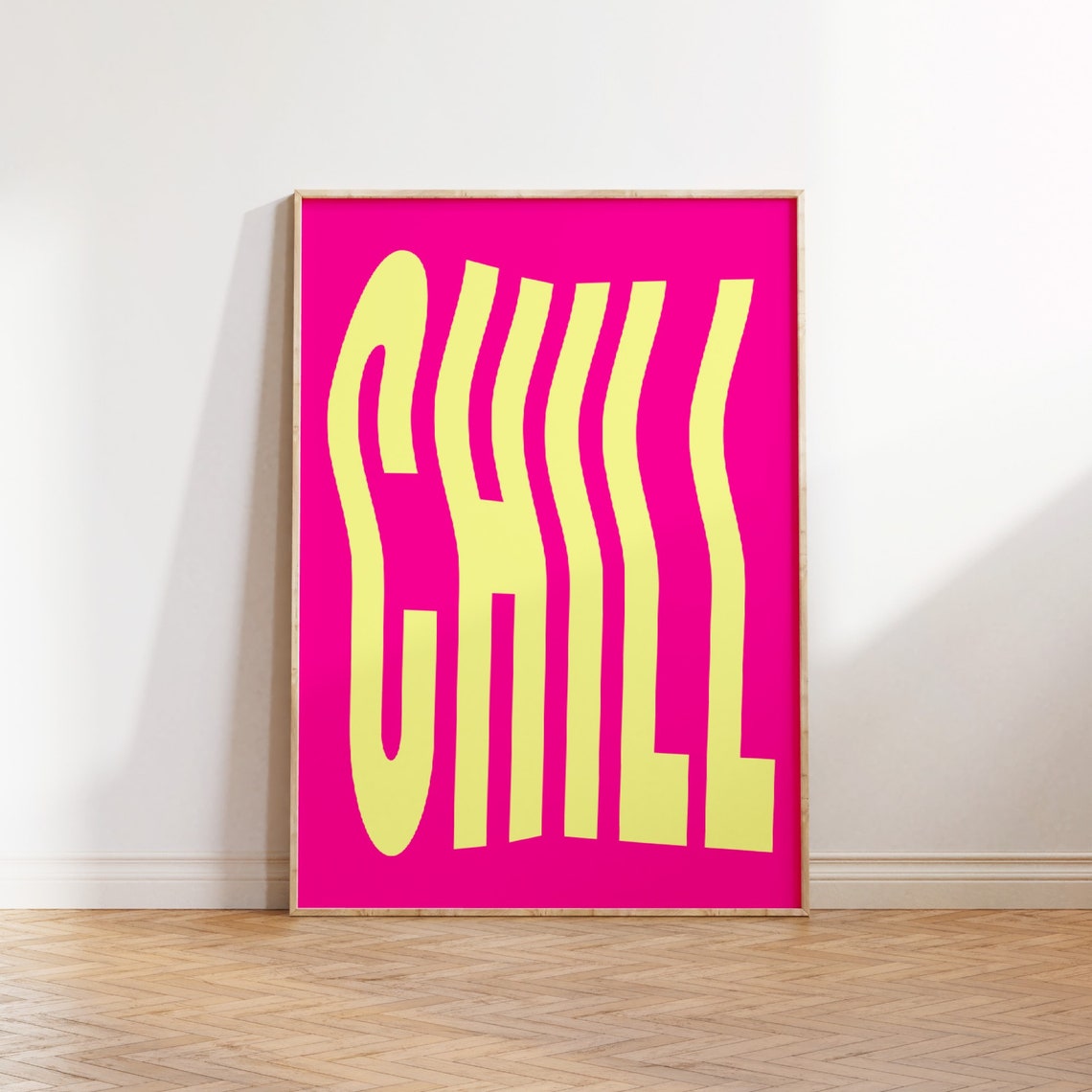 Chill Wavy Yellow Hot Pink Retro Psychedelic Typography Poster - Image 2