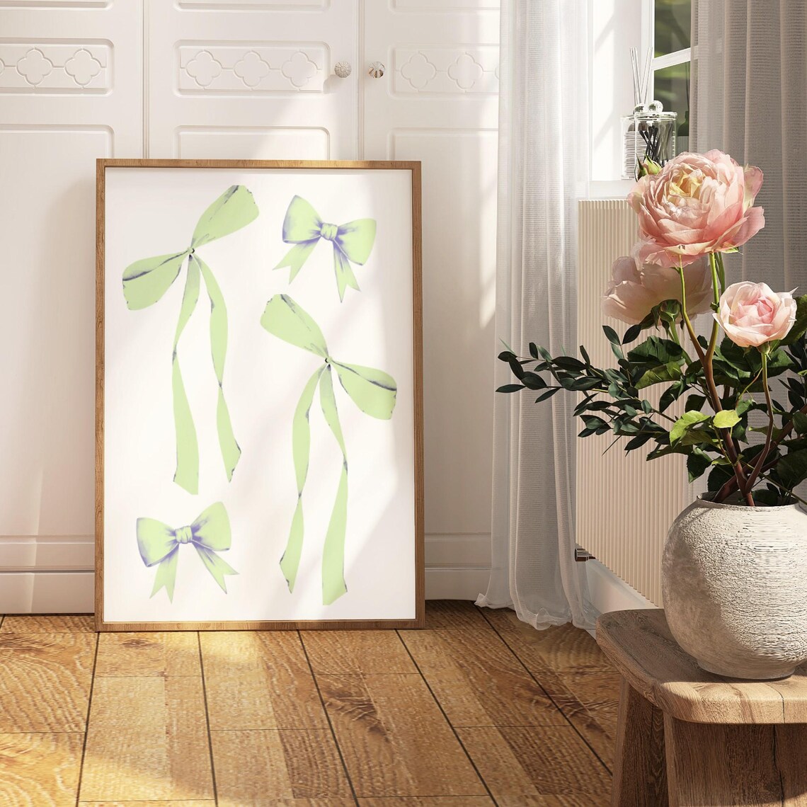 Sage Green Watercolor Bows Poster Coquette Girl Room Decor Preppy - Image 3