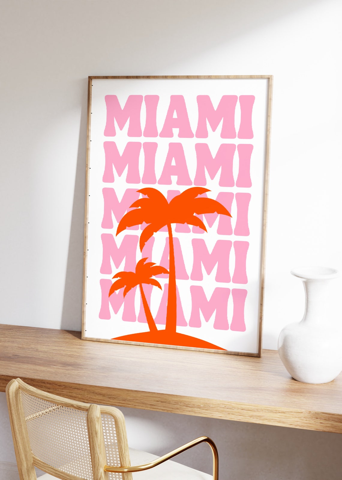 Miami Retro Pink Typography Palm Tree Florida Beach Travel Poster - Image 3