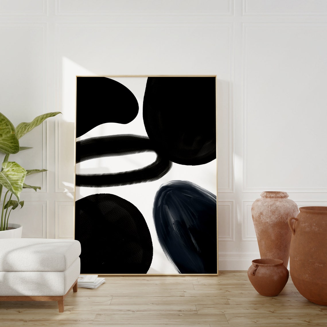 Black White Abstract Brushstroke Organic Blob Shape Modern Poster - Image 3