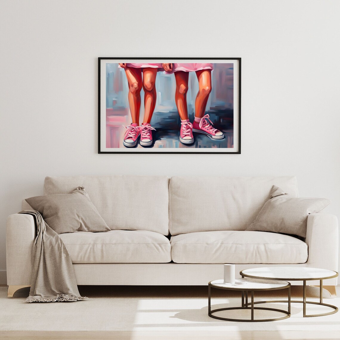 Two Girls Pink Sneakers Legs Painting Friendship BFF Wall Poster - Image 2