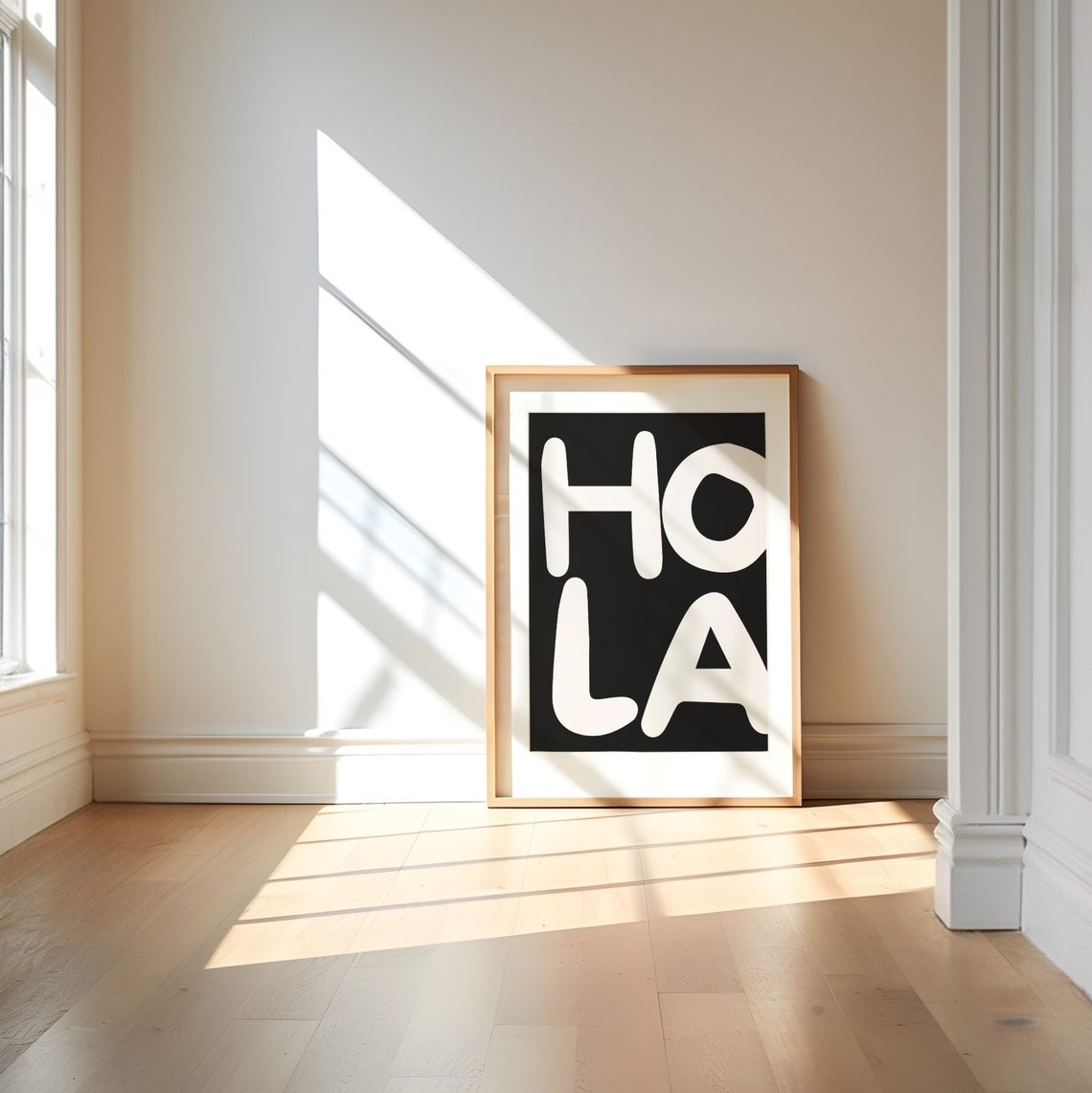 Hola Spanish Greeting White On Black Bold Typography Art Poster - Image 4