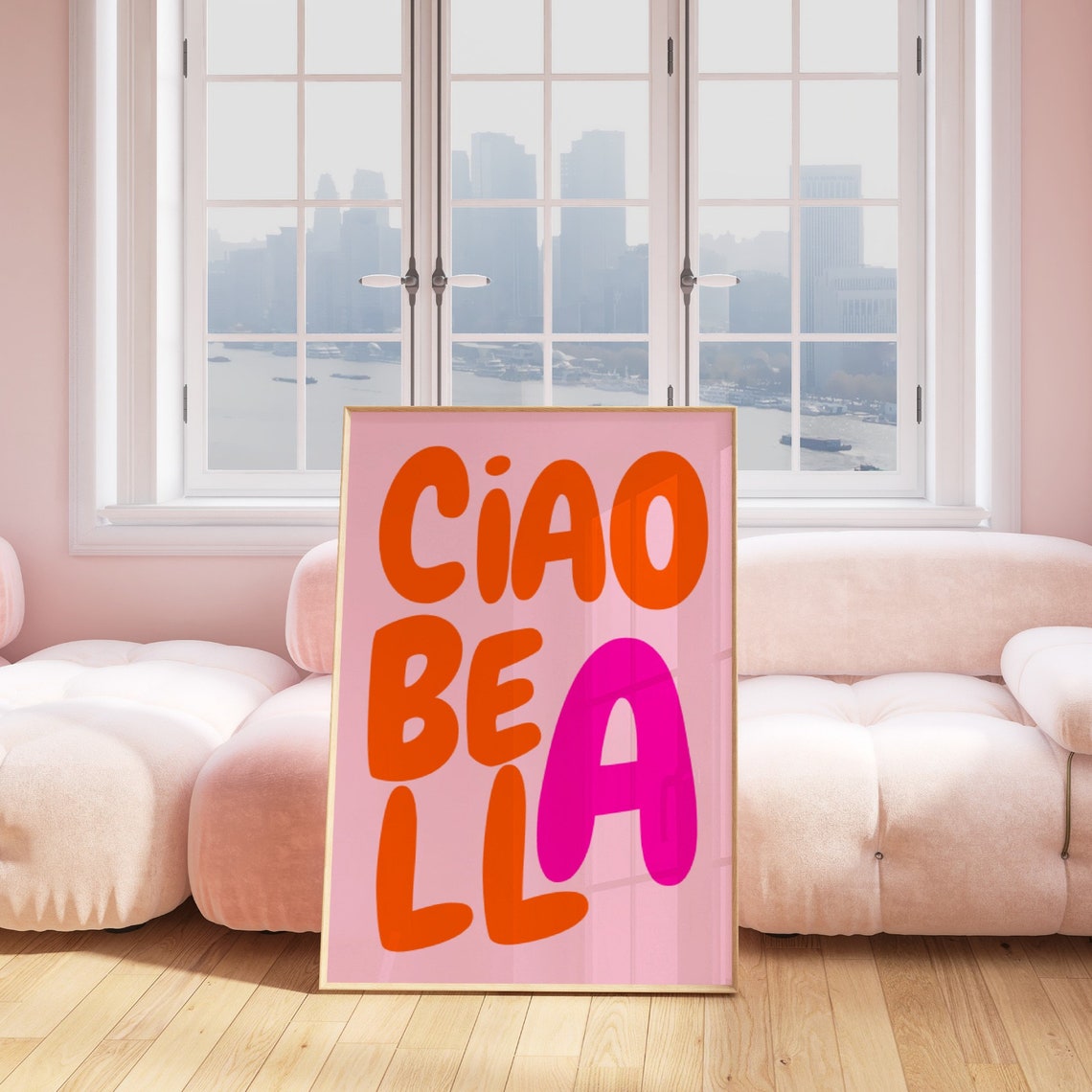 Ciao Bella Orange Pink Bubble Letter Italian Phrase Art Poster - Image 3