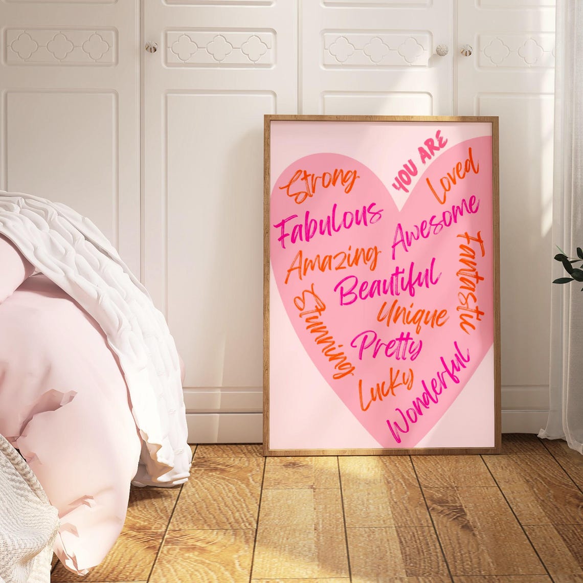 You Are Loved Heart Pink Affirmation Word Art Uplifting Wall Poster - Image 4