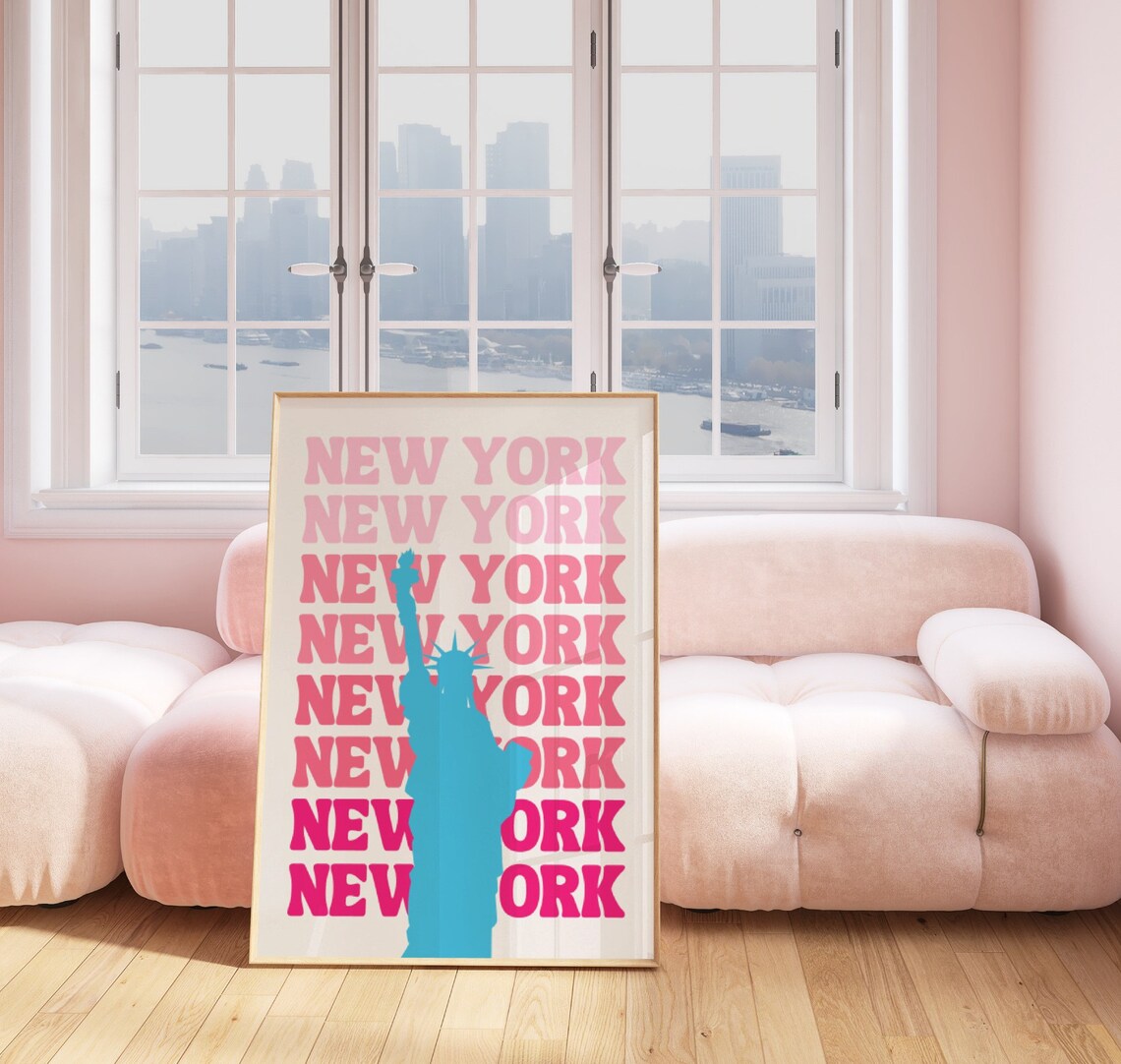 New York City Retro Pink Typography Poster Statue Of Liberty Art - Image 3
