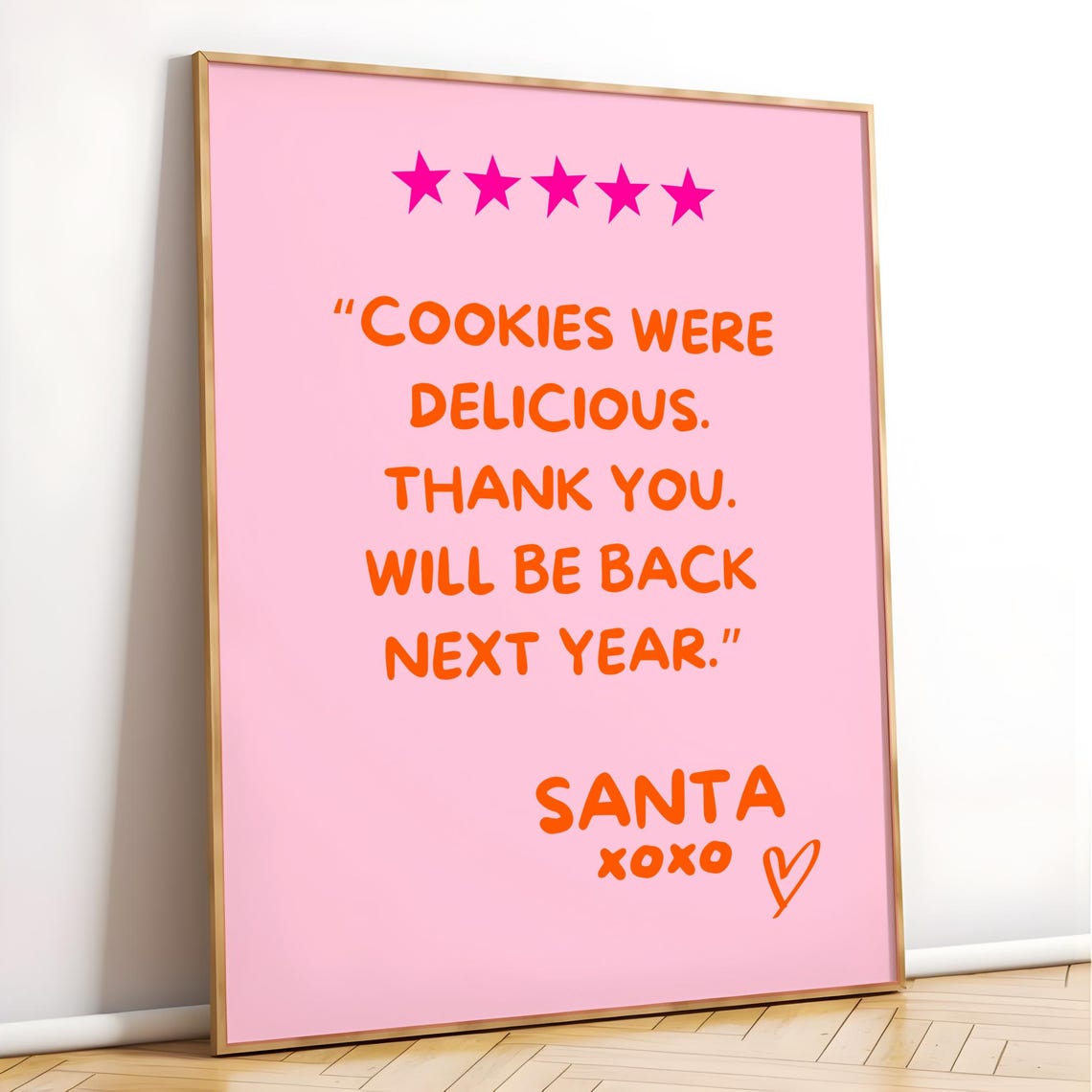 Cookies Were Delicious Santa Five Star Review Pink Christmas Poster - Image 3