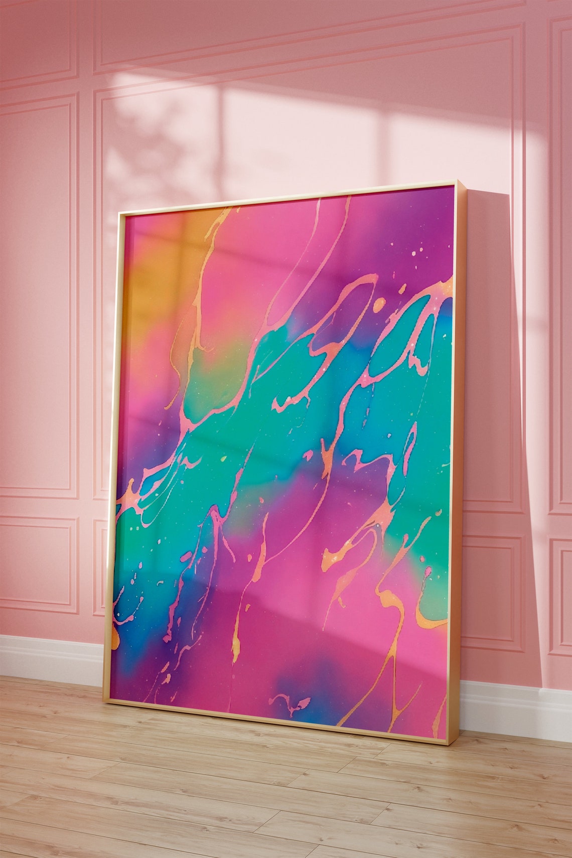 Colorful Marble Swirl Hot Pink Teal Abstract Maximalist Art Poster - Image 2