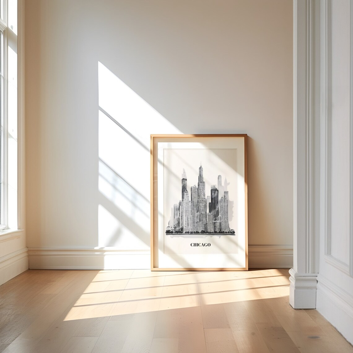 Chicago Skyline Black White Watercolor City Travel Decor Poster - Image 3