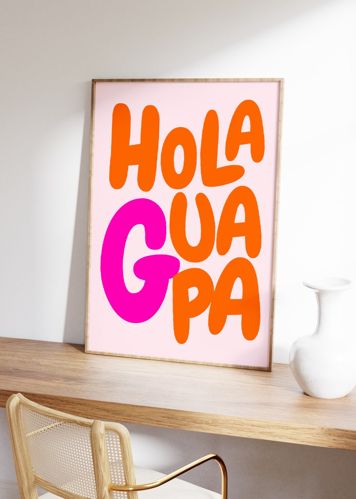 Hola Guapa Quote Poster, Retro Pink Orange Decor - Image 3