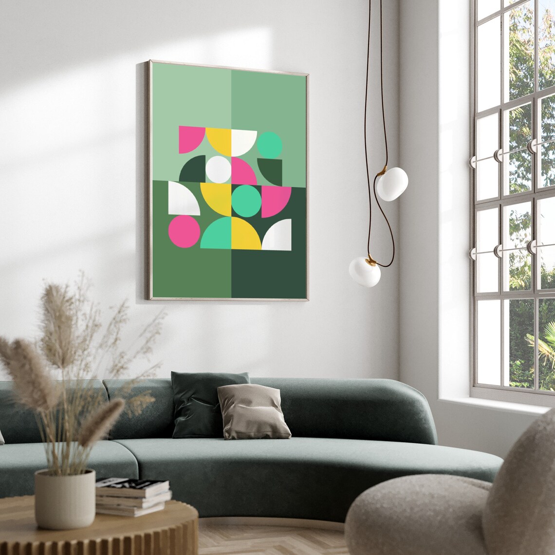 Sage Green Geometric Quarter Circle Bauhaus Modern Art Poster - Image 3
