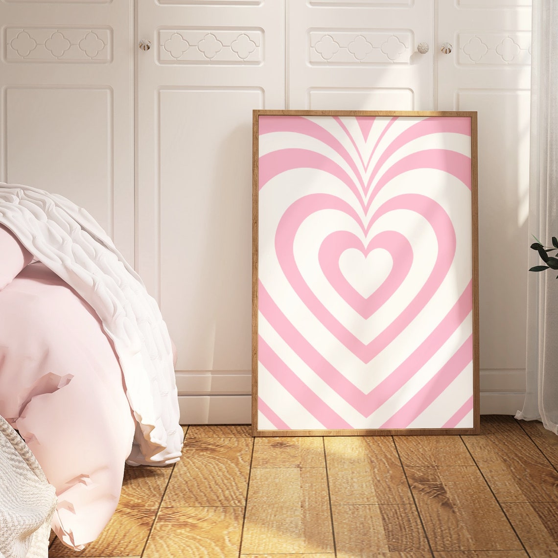 Pink Hearts Psychedelic Stripes Poster Preppy Girly Bedroom Wall Decor