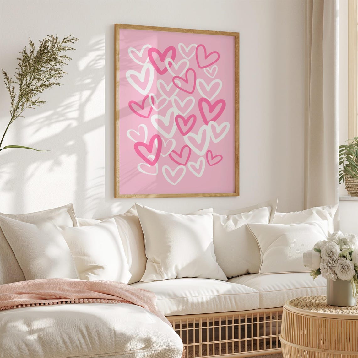 Pink Hearts Pattern Hand Drawn Doodle Whimsical Decor Poster - Image 4