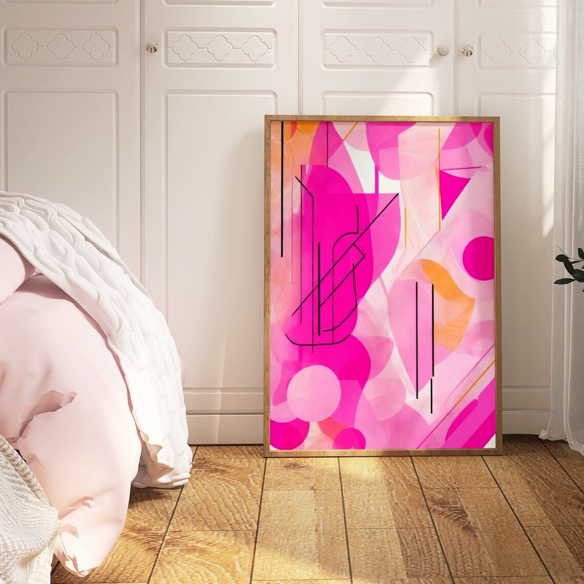 Hot Pink Magenta Abstract Geometric Shapes Bold Modern Poster - Image 2