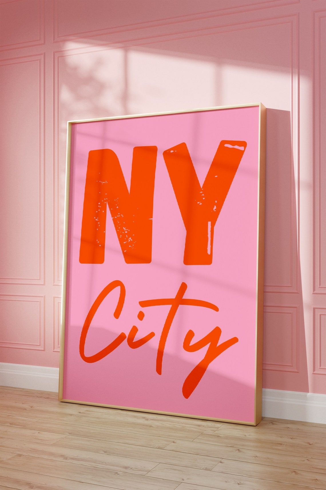 New York City Travel Print Pink Orange Poster Ny Travel Wall Art Typography Print Cityscape Travel Poster Nyc Poster - Image 3