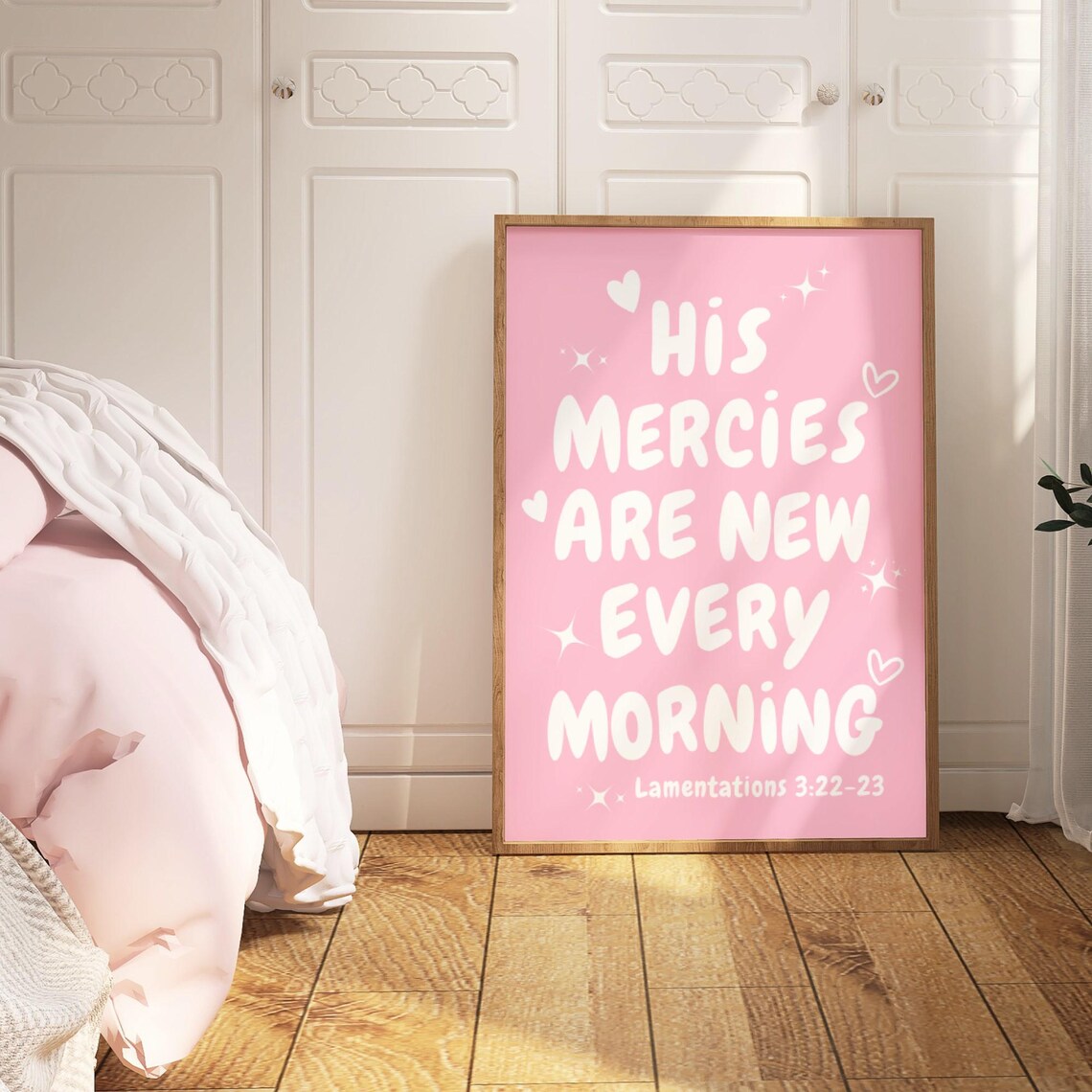 Modern Christian Art Scripture Wall Art His Mercies Are New Every Morning Pink Christian Wall Art Bible Verse Prints - Image 2