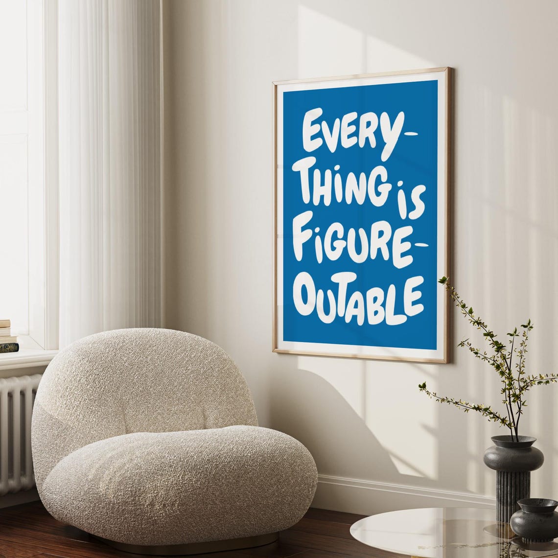 Everything Is Figureoutable Wall Art Uplifting Quote Print Inspirational Wall Art Blue Office Print Motivational Affirmation Poster - Image 2