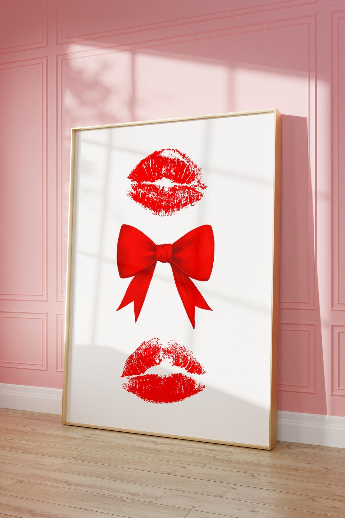 Red Lipstick Kiss Marks With Big Red Bow Coquette Decor Poster - Image 3