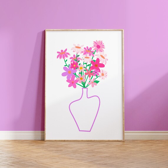 Bouquet Of Flowers Print Flower Market Print Dopamine Decor Trendy Girly Wall Art Retro Poster Matisse Style Poster Vase Illustration