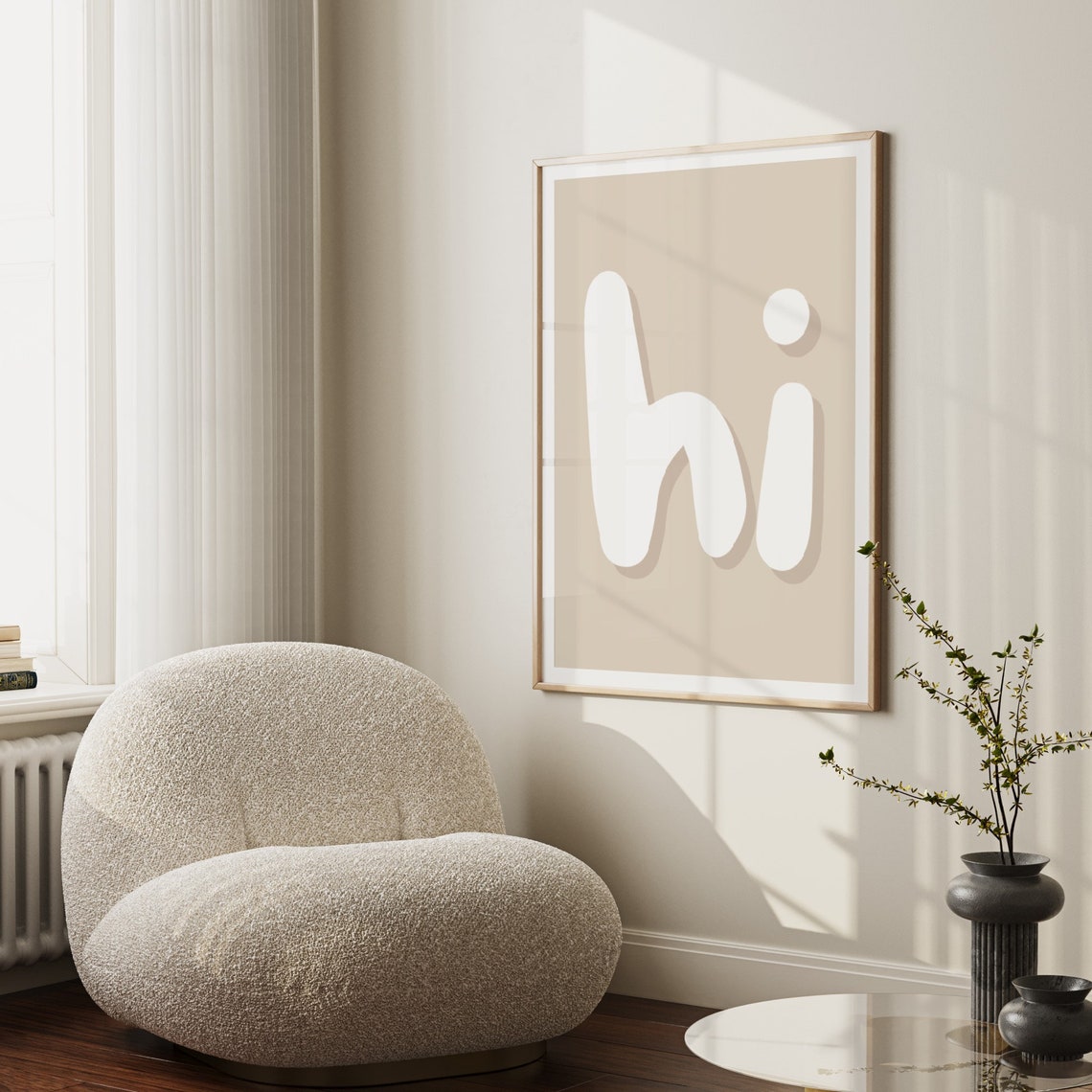 Hi Minimalist Beige Typography Greeting Entryway Wall Poster - Image 4