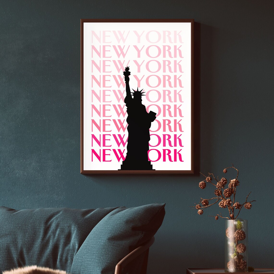 New York Pink Repeat Typography Black Statue of Liberty Gift Poster - Image 2
