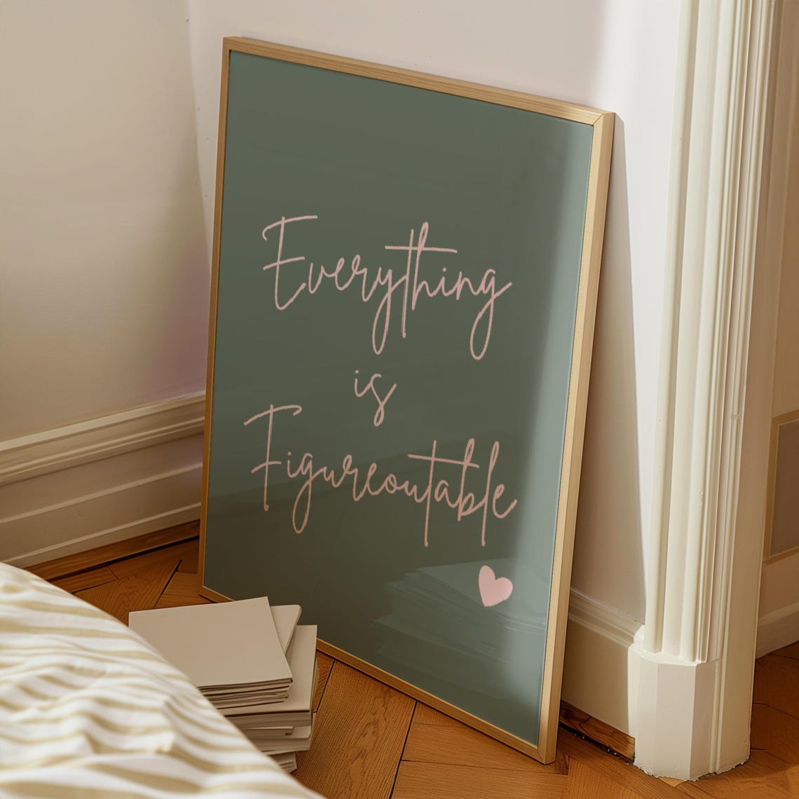 Everything Is Figureoutable Uplifting Quote Print Inspirational Wall Art Pink Sage Green Office Print Motivational Affirmation Poster - Image 3