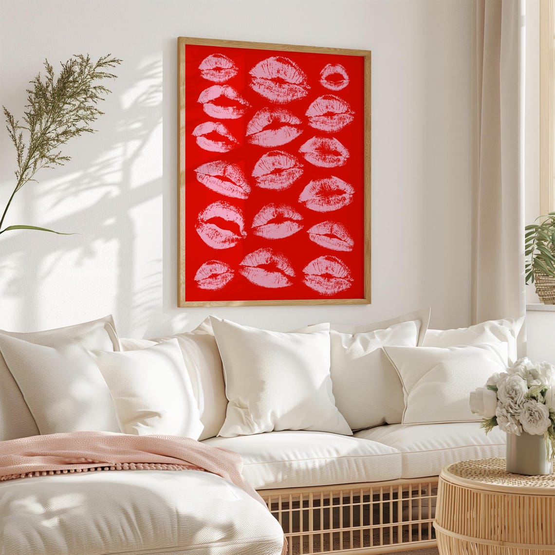 Red Lips Kiss Marks Bold Pink Girly Dorm Room Statement Poster - Image 4