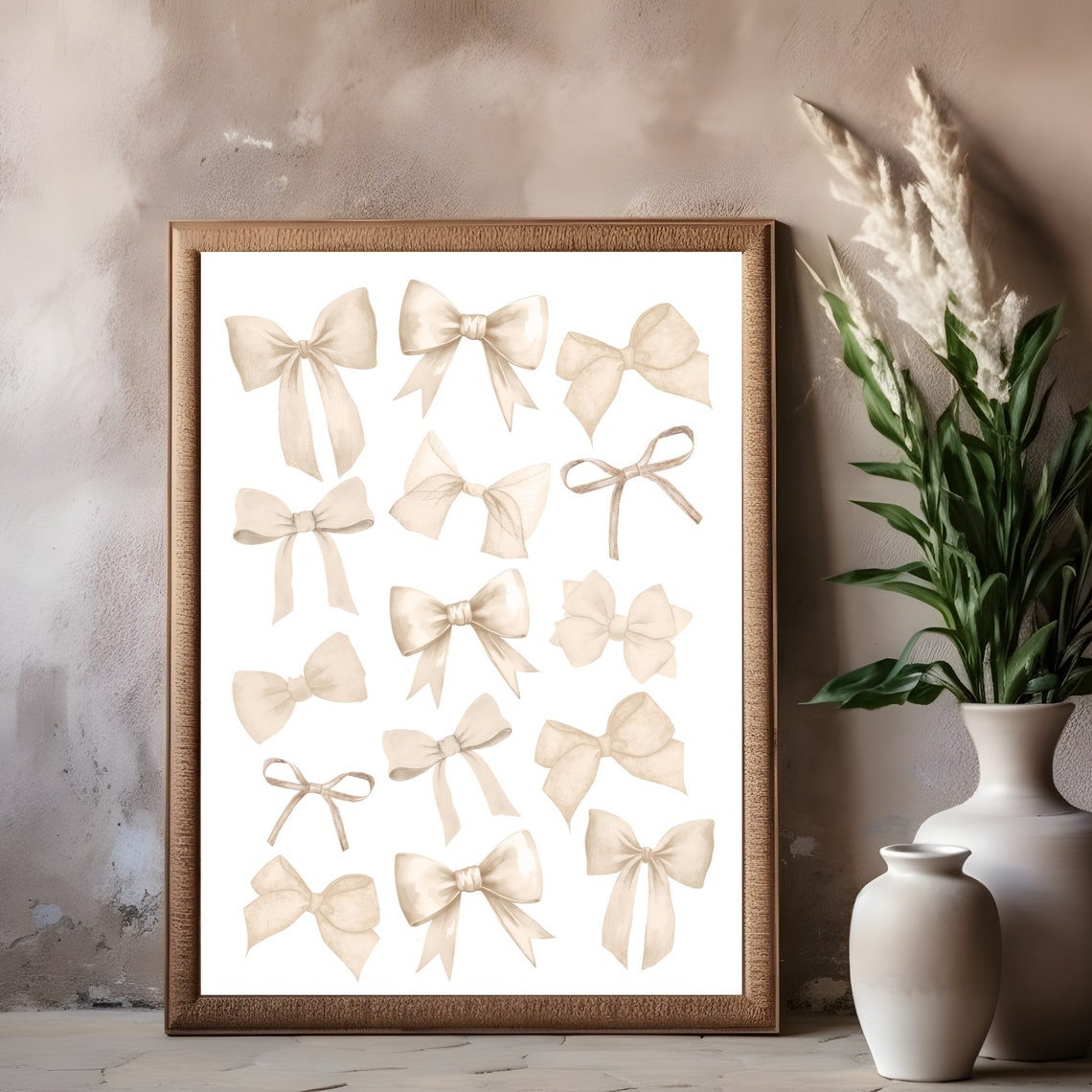 Beige Bow Coquette Watercolor Poster Neutral Preppy Girl Room Decor - Image 3